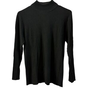 Orvis‎ Womens Black Ribbed Mock Neck Long Sleeve Silk Sweater Top M Vintage